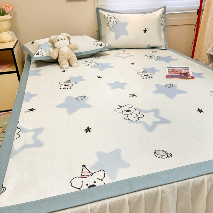 91家纺网 家纺一手货源 找家纺 2025新款慕尚600D数码印花冰丝凉席 星星狗