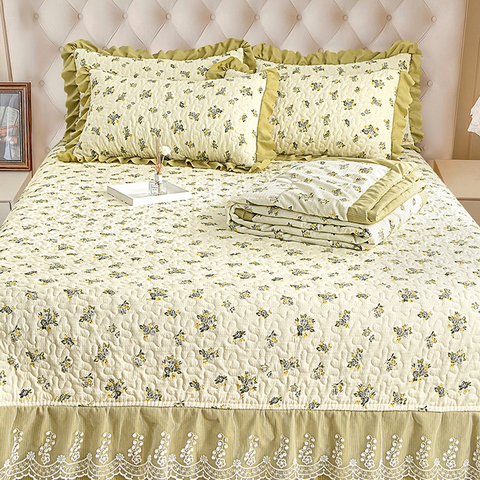 91家纺网 家纺一手货源 找家纺 梦柏家纺 2024新款亲肤泡泡棉夹棉床盖夏被四件套 秘境