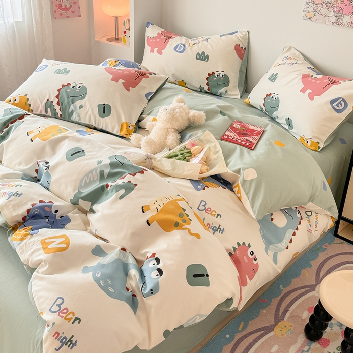 91家纺网 家纺一手货源 找家纺 慕尚 2025新款13070全棉小清新四件套 恐龙先生