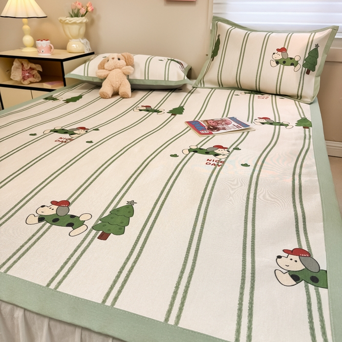 91家纺网 家纺一手货源 找家纺 2025新款慕尚600D数码印花冰丝凉席 健身狗