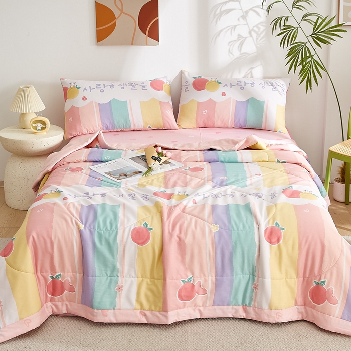 91家纺网 家纺一手货源 找家纺 海洋家纺 2025新款A类里外全棉棉花夏被四件套 风格二 彩虹糖