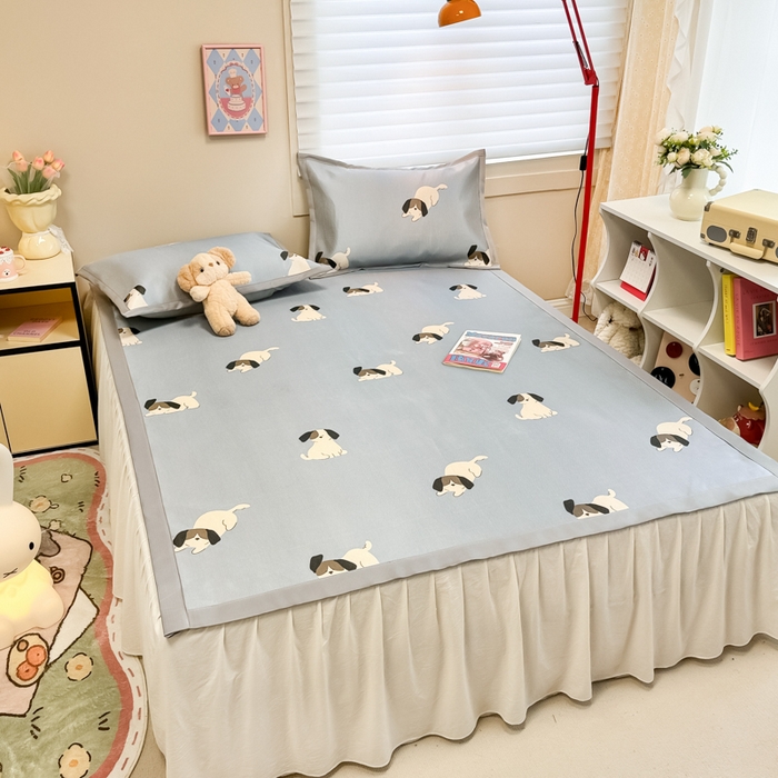 91家纺网 家纺一手货源 找家纺 2025新款慕尚600D数码印花冰丝凉席 淘气狗