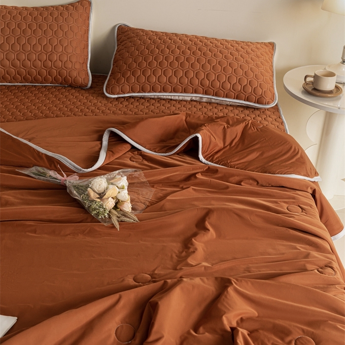 91家纺网 家纺一手货源 找家纺 欧邦 新款纯色A类凉感丝乳胶床笠三件套 椰棕色