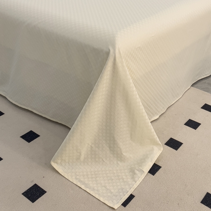 91家纺网 家纺一手货源 找家纺 金鑫汇 2024新款提花小方格全棉套件单品系列-单床单 奶昔白+水绿