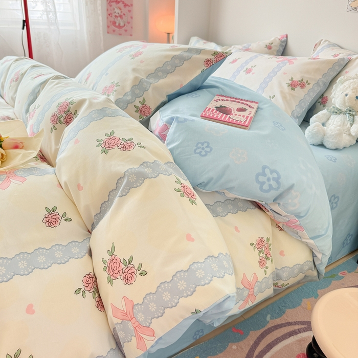 91家纺网 家纺一手货源 找家纺 慕尚 2025新款13070全棉小清新四件套 花朵丛中