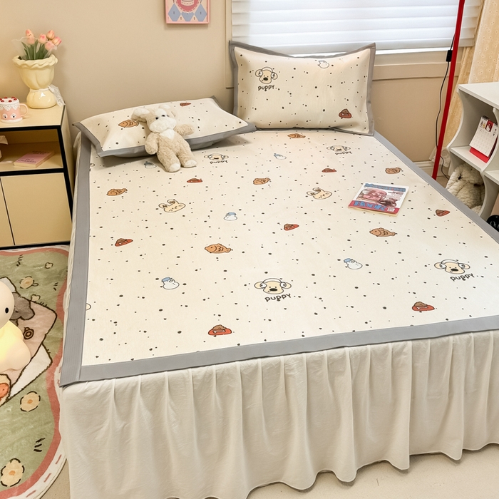 91家纺网 家纺一手货源 找家纺 2025新款慕尚600D数码印花冰丝凉席 绵绵动物