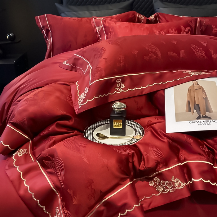 91家纺网 家纺一手货源 找家纺 优悦生活馆 2024新款提花婚庆四件套 铃兰风情