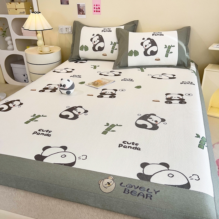 91家纺网 家纺一手货源 找家纺 全季家居 2024新款A类抗菌数码印花冰藤席三件套 床席款-贪吃熊猫