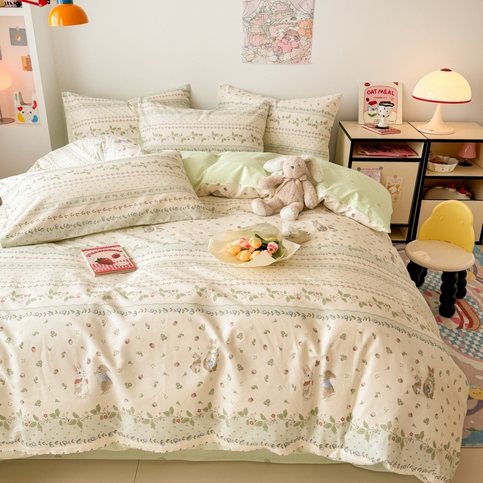 91家纺网 家纺一手货源 找家纺 慕尚 2025新款13070全棉小清新四件套 叮叮兔