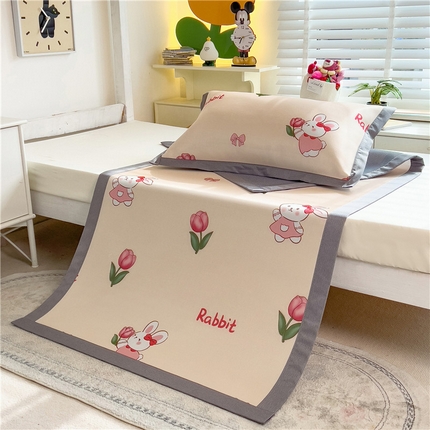 91家纺网 家纺一手货源 找家纺 孩子王家纺 2024新款凉感卡通冰丝席-学生款 花间小兔