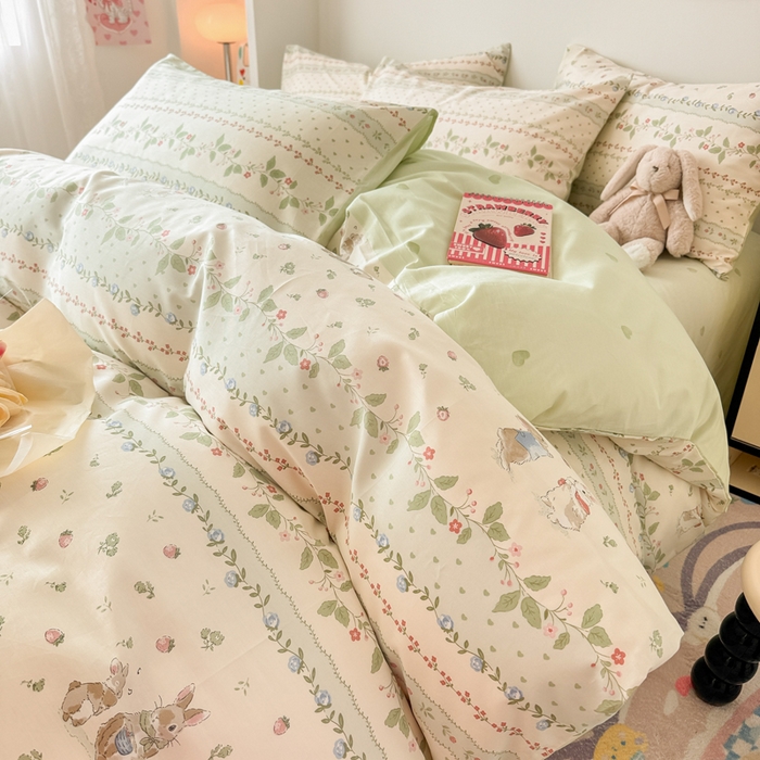 91家纺网 家纺一手货源 找家纺 慕尚 2025新款13070全棉小清新四件套 叮叮兔