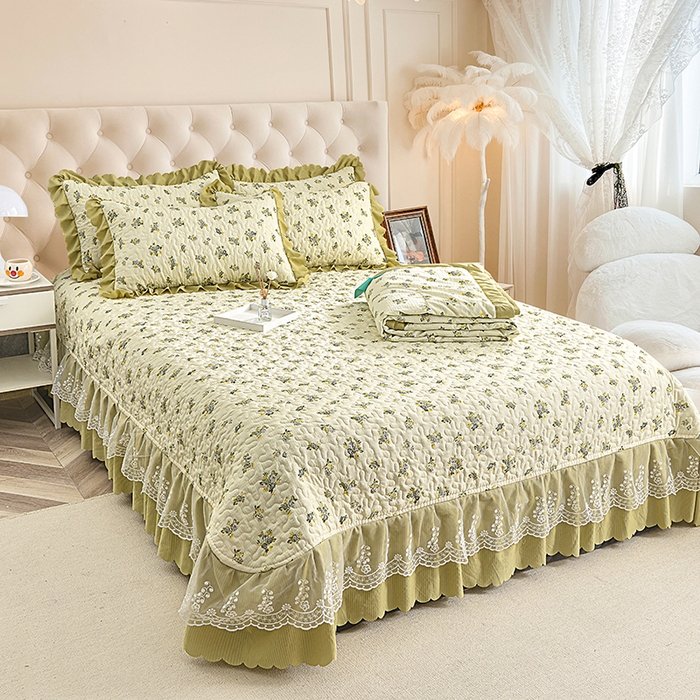 91家纺网 家纺一手货源 找家纺 梦柏家纺 2024新款亲肤泡泡棉夹棉床盖夏被四件套 秘境