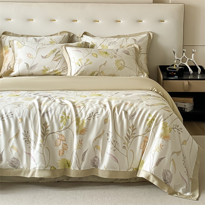 91家纺网 家纺一手货源 找家纺 蓝米卡夫 2024新品-A类50支新时尚天丝印花拼角款系列 百卉