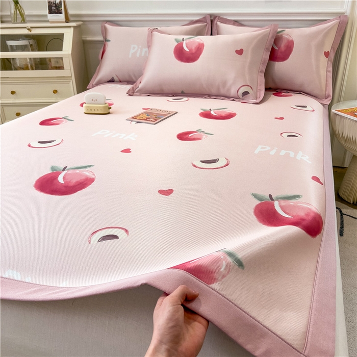 91家纺网 家纺一手货源 找家纺 孩子王家纺 2024新款凉感卡通冰丝席-成人款 粉桃桃