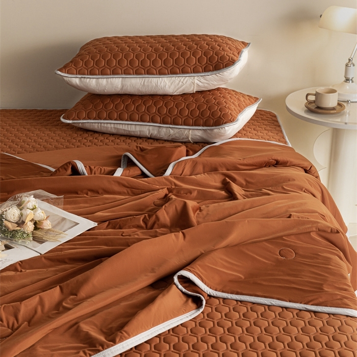 91家纺网 家纺一手货源 找家纺 欧邦 新款纯色A类凉感丝乳胶床笠三件套 椰棕色