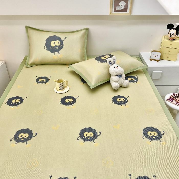 91家纺网 家纺一手货源 找家纺 全季家居 2024新款5A抗菌小清新数码印花冰藤席 床席款-小煤球