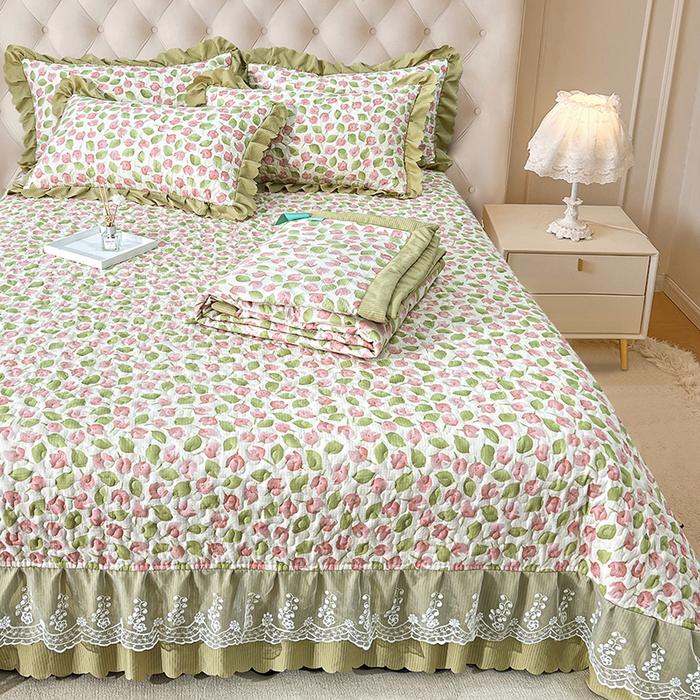 91家纺网 家纺一手货源 找家纺 梦柏家纺 2024新款亲肤泡泡棉夹棉床盖夏被四件套 花舞