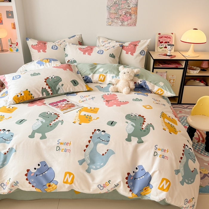 91家纺网 家纺一手货源 找家纺 慕尚 2025新款13070全棉小清新四件套 恐龙先生