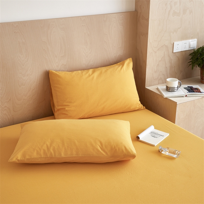 91家纺网 家纺一手货源 找家纺 北欧良品 2024新款水洗棉单品床笠、床单--纯色款（床笠、床单） 姜黄