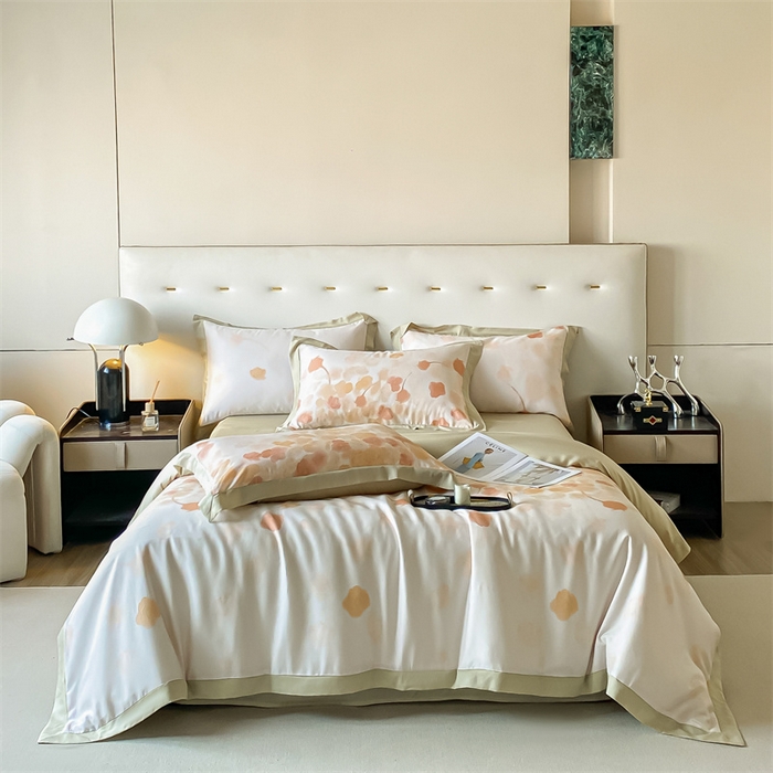 91家纺网 家纺一手货源 找家纺 蓝米卡夫 2024新品-A类50支新时尚天丝印花拼角款系列 叶暖