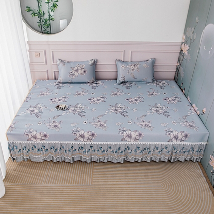 91家纺网 家纺一手货源 找家纺 手艺人沙发垫炕垫 2025新款三明治冰丝花边凉席 L81