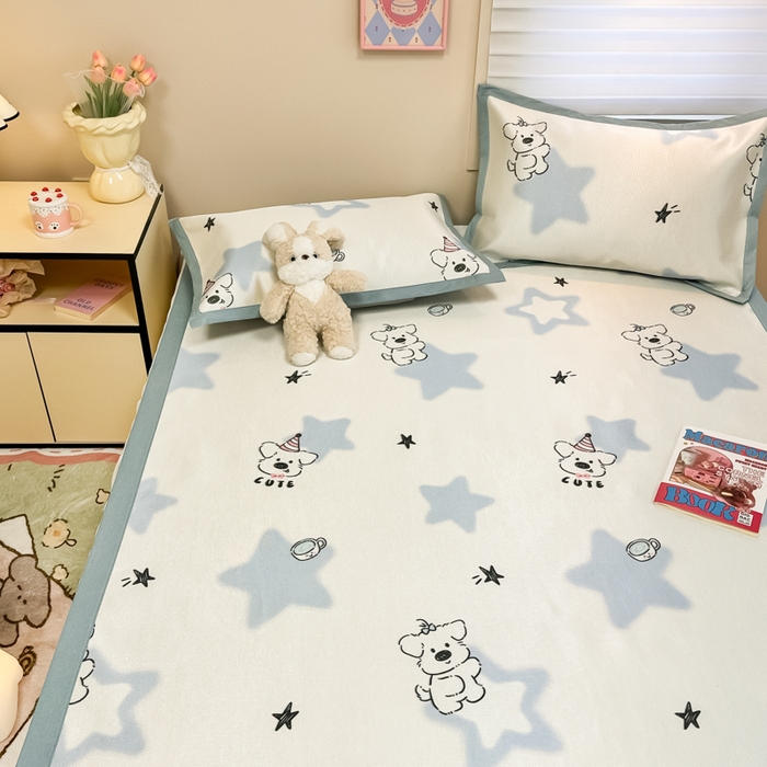 91家纺网 家纺一手货源 找家纺 2025新款慕尚600D数码印花冰丝凉席 星星狗