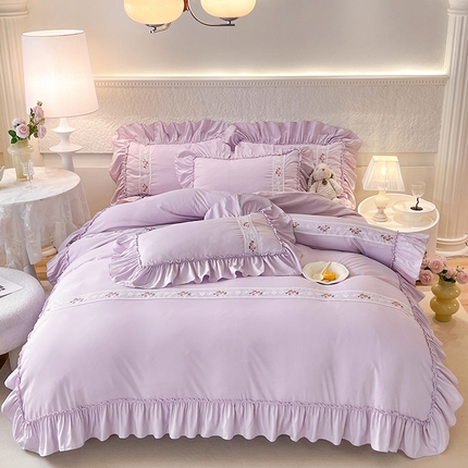 91家纺网 家纺一手货源 找家纺 （总）逸尚阁2024新款水洗磨毛花边刺绣四件套-慕斯