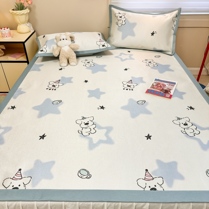 91家纺网 家纺一手货源 找家纺 2025新款慕尚600D数码印花冰丝凉席 星星狗