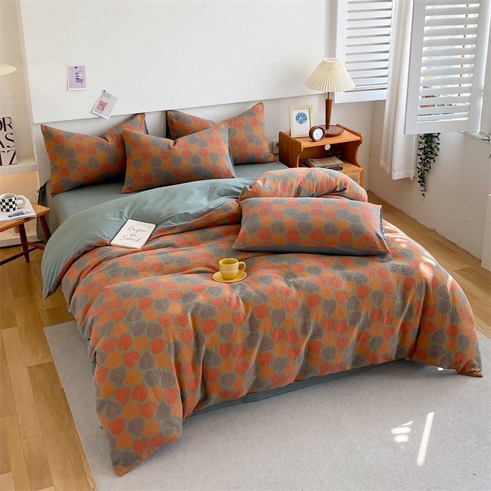 91家纺网 家纺一手货源 找家纺 2024新款全棉纯棉双层纱三层纱立体提花四件套 春日密语