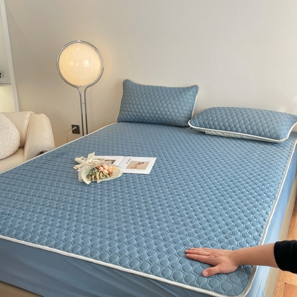 91家纺网 家纺一手货源 找家纺 欧邦 新款纯色A类凉感丝乳胶床笠三件套 藏蓝