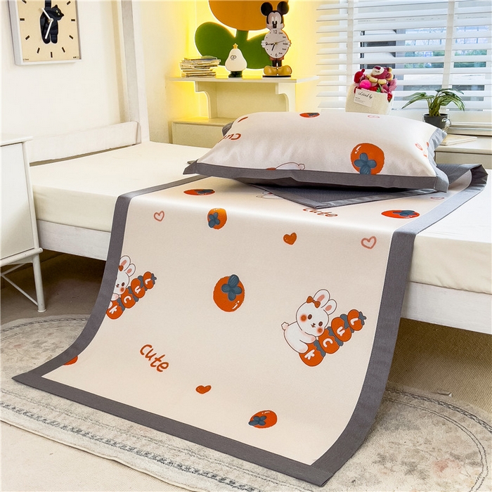 91家纺网 家纺一手货源 找家纺 孩子王家纺 2024新款凉感卡通冰丝席-学生款 好柿成双