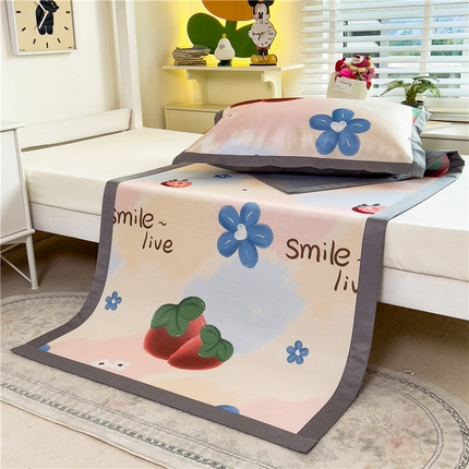 91家纺网 家纺一手货源 找家纺 孩子王家纺 2024新款凉感卡通冰丝席-学生款 七彩草莓花