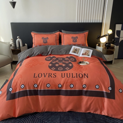 91家纺网 家纺一手货源 找家纺 色鬼布艺 2024新款冰丝四件套水洗真丝四件套 橘熊1