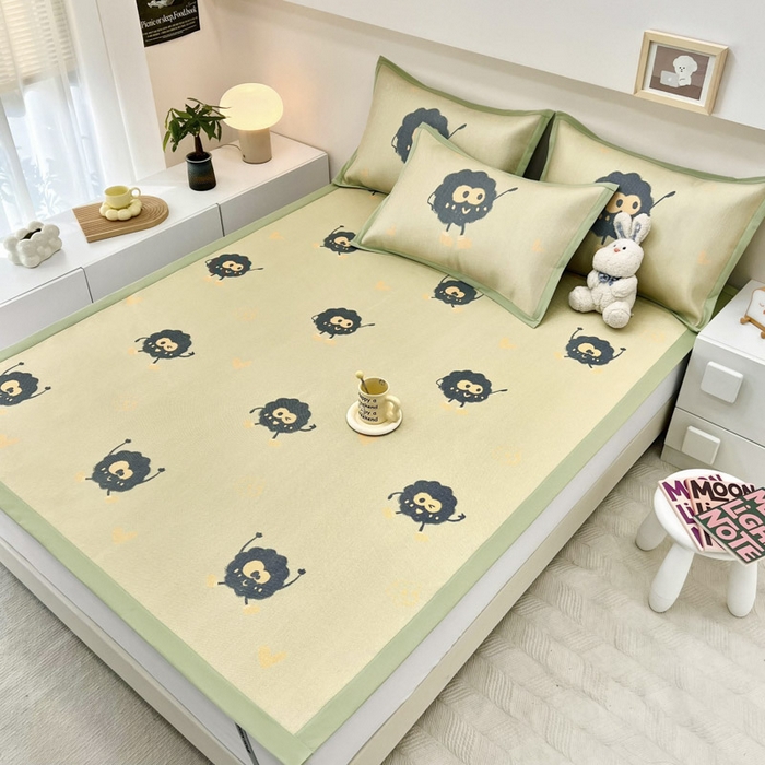 91家纺网 家纺一手货源 找家纺 全季家居 2024新款5A抗菌小清新数码印花冰藤席 床席款-小煤球