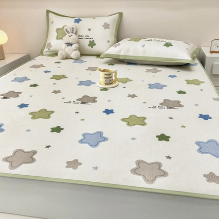 91家纺网 家纺一手货源 找家纺 全季家居 2024新款5A抗菌小清新数码印花冰藤席 床笠款-彩色星星