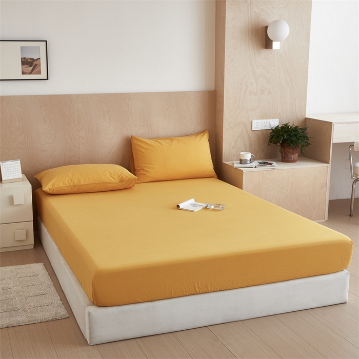 91家纺网 家纺一手货源 找家纺 北欧良品 2024新款水洗棉单品床笠、床单--纯色款（床笠、床单） 姜黄