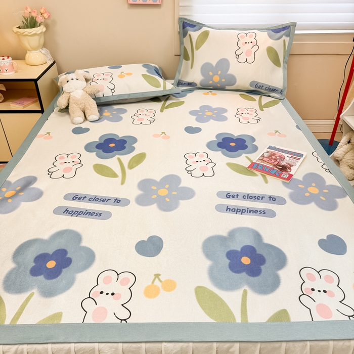 91家纺网 家纺一手货源 找家纺 2025新款慕尚600D数码印花冰丝凉席 甜心兔