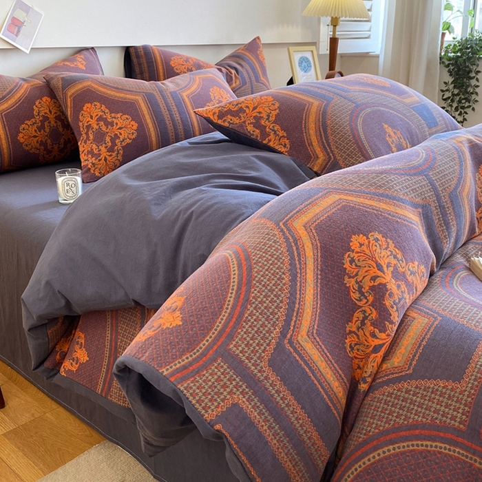 91家纺网 家纺一手货源 找家纺 2024新款全棉纯棉双层纱三层纱立体提花四件套 汉塞尔