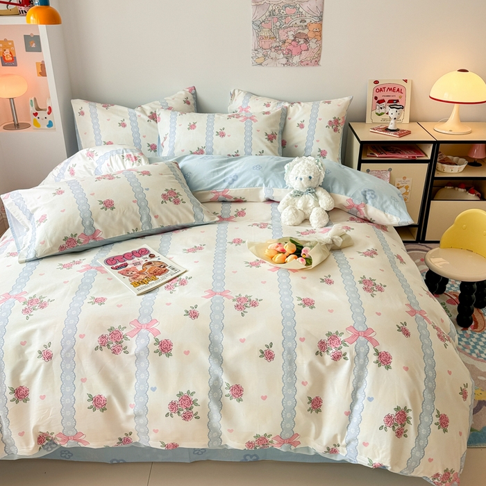 91家纺网 家纺一手货源 找家纺 慕尚 2025新款13070全棉小清新四件套 花朵丛中