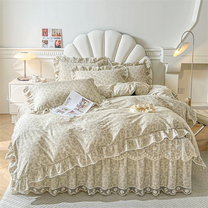 宜凡家纺 2024新款全棉印花单层床裙系列三件套 诗悦赞语