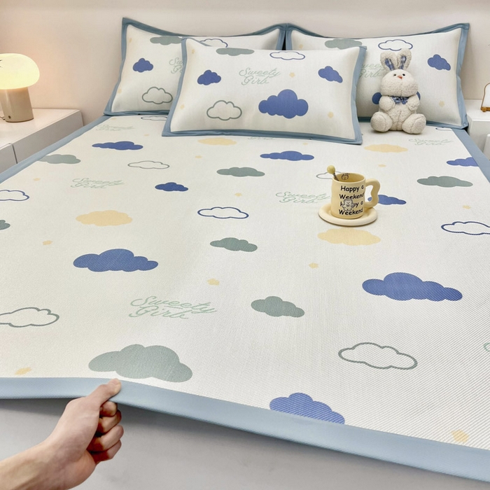 91家纺网 家纺一手货源 找家纺 全季家居 2024新款5A抗菌小清新数码印花冰藤席 床席款-云朵