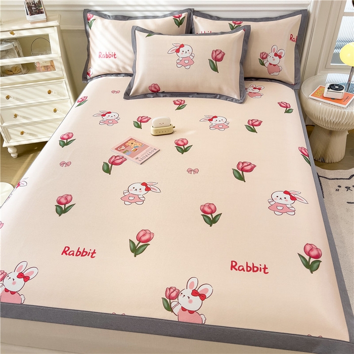 91家纺网 家纺一手货源 找家纺 孩子王家纺 2024新款凉感卡通冰丝席-成人款 花间小兔