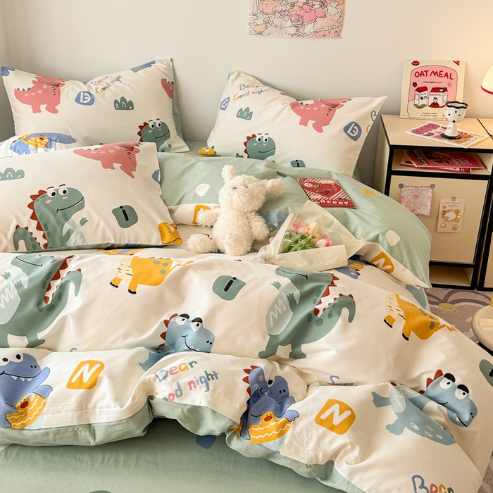 91家纺网 家纺一手货源 找家纺 慕尚 2025新款13070全棉小清新四件套 恐龙先生