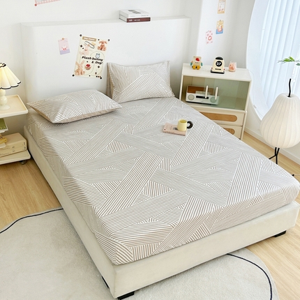 柠馨 2024新款全棉印花床笠套件随心配系列 编织生活-咖