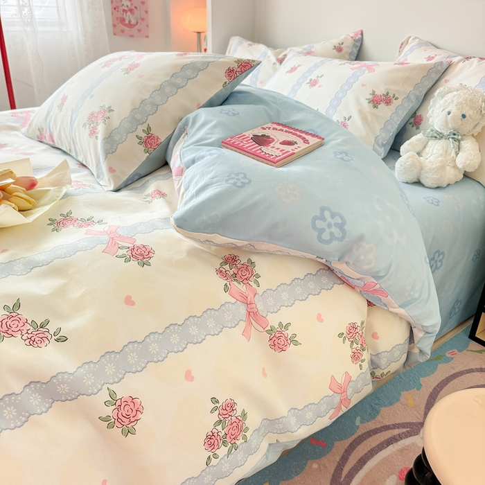 91家纺网 家纺一手货源 找家纺 慕尚 2025新款13070全棉小清新四件套 花朵丛中