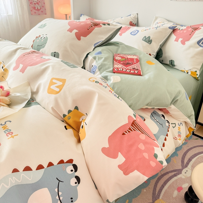 91家纺网 家纺一手货源 找家纺 慕尚 2025新款13070全棉小清新四件套 恐龙先生