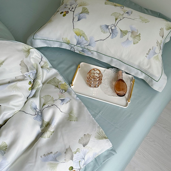 91家纺网 家纺一手货源 找家纺 氧家 2025新款莱赛尔天丝数码印花四件套宽边断角工艺（礼盒装）谷兰