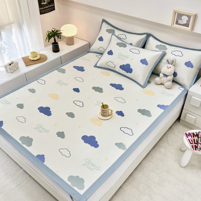 91家纺网 家纺一手货源 找家纺 全季家居 2024新款5A抗菌小清新数码印花冰藤席 床席款-云朵