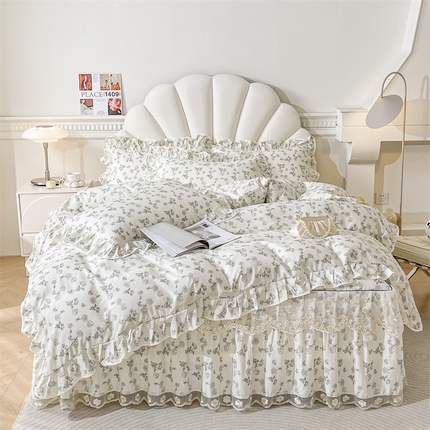 宜凡家纺 2024新款全棉印花单层床裙系列三件套 春天派对