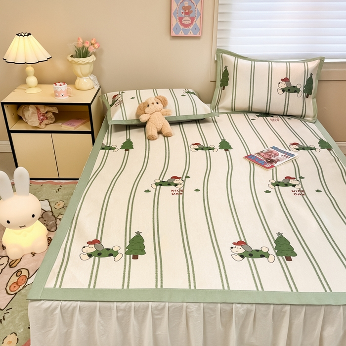 91家纺网 家纺一手货源 找家纺 2025新款慕尚600D数码印花冰丝凉席 健身狗